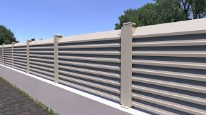 Contemporary horizontal privacy fence with grey slats